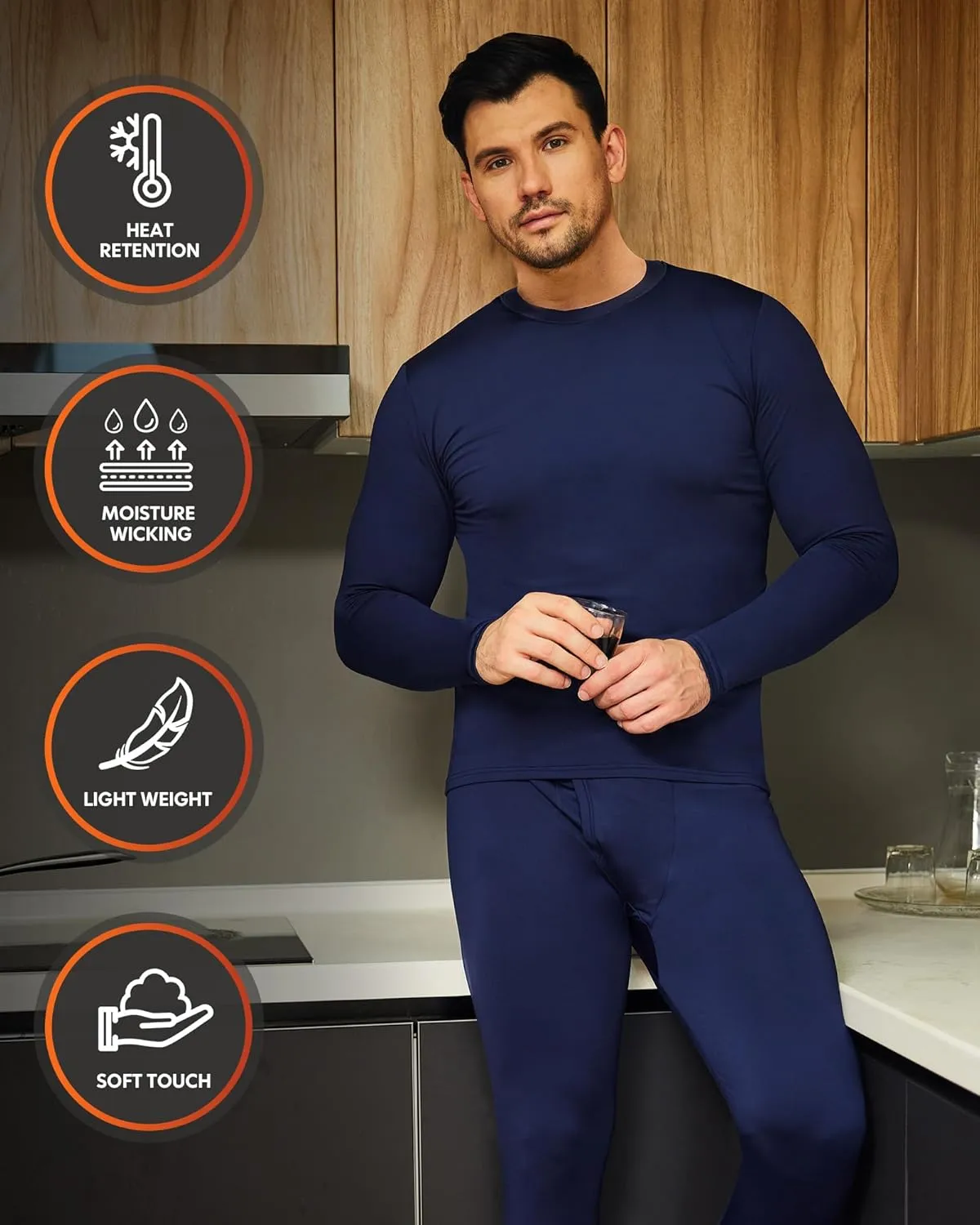 CL convallaria 2 Pack Long Johns Thermal Underwear for Men Soft Fleece Lined Base Layer Cold Weather Set XS-4XL