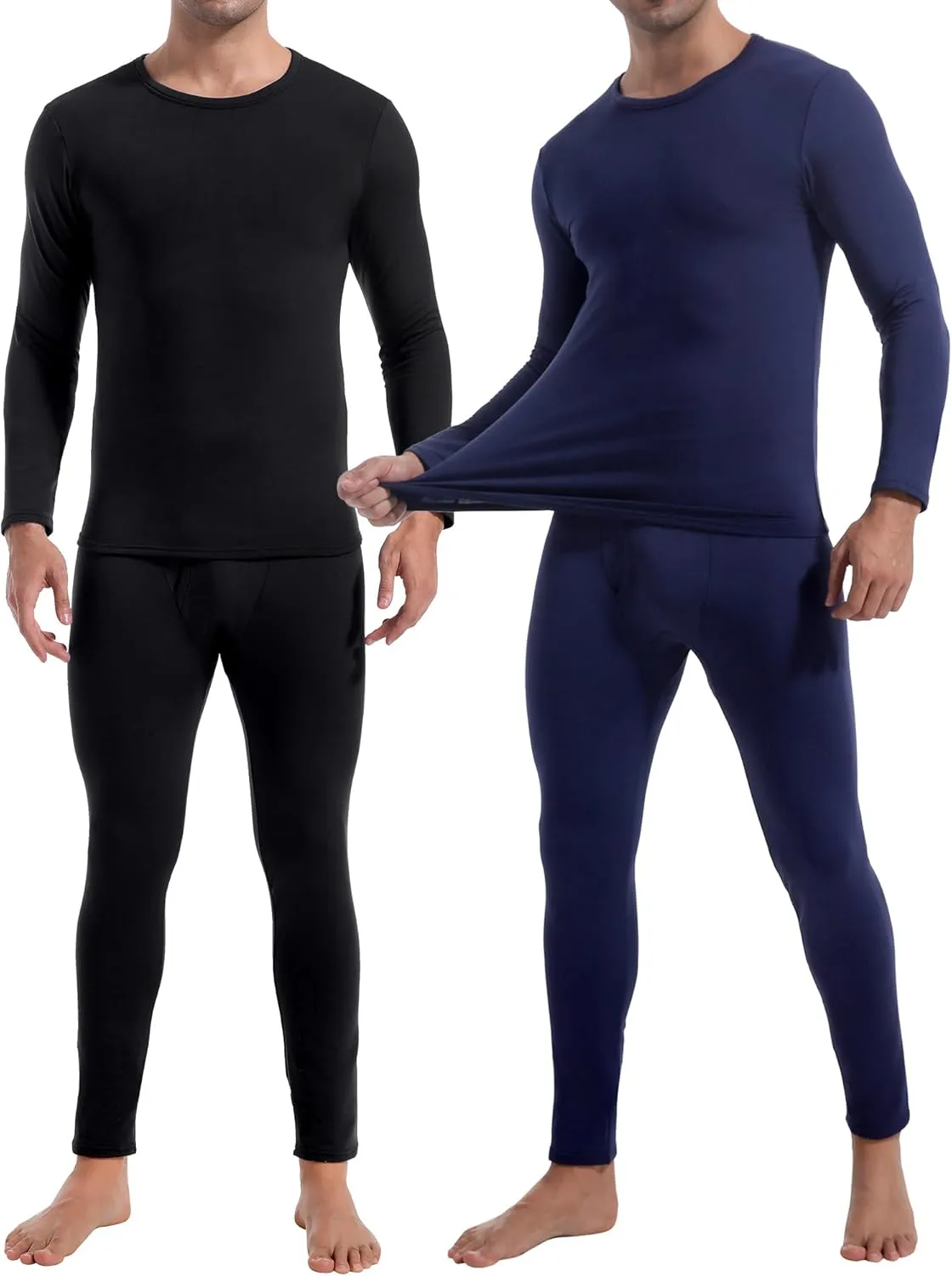 CL convallaria 2 Pack Long Johns Thermal Underwear for Men Soft Fleece Lined Base Layer Cold Weather Set XS-4XL