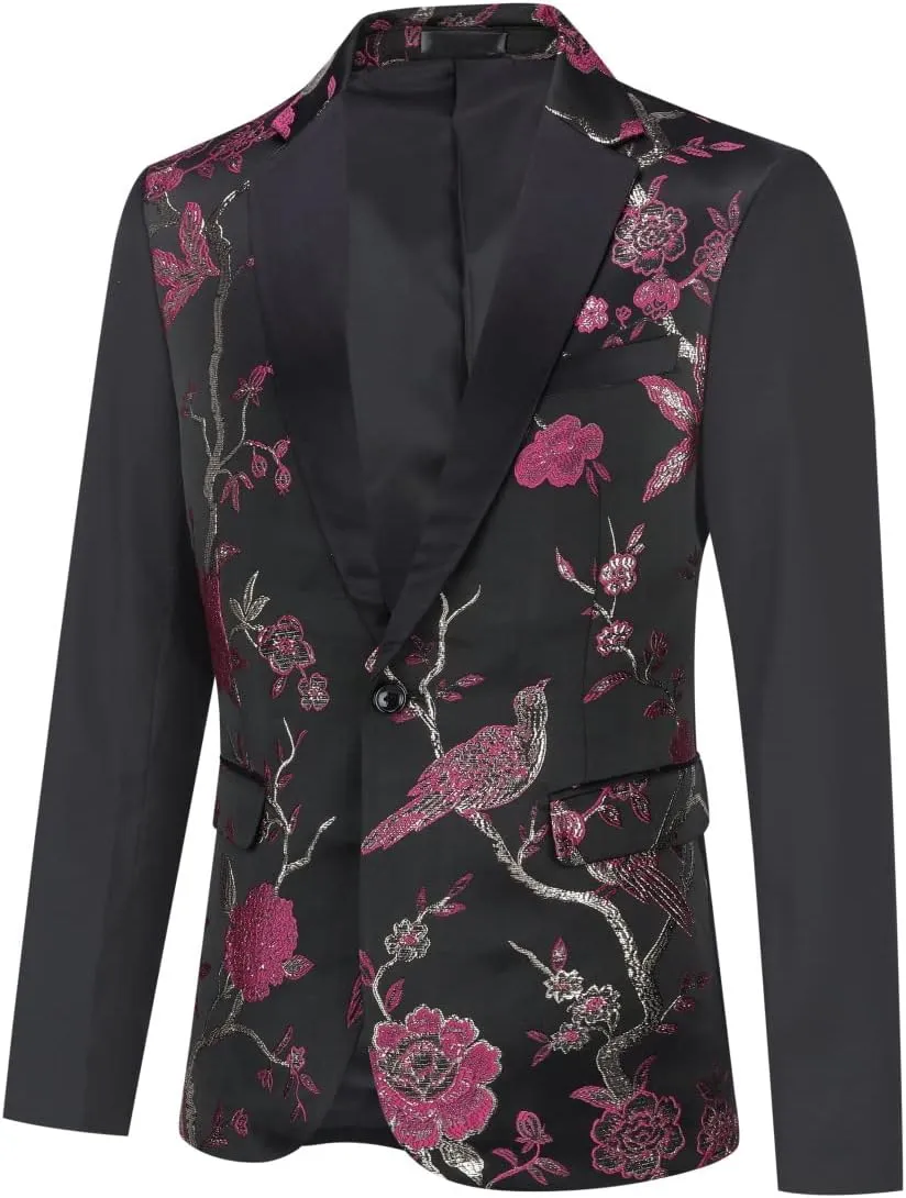 Cloudstyle Mens Suits One Button Floral Blazer 2-Piece Wedding Suits Jacket and Pants
