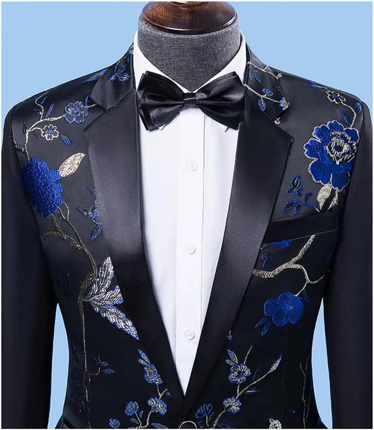 Cloudstyle Mens Suits One Button Floral Blazer 2-Piece Wedding Suits Jacket and Pants