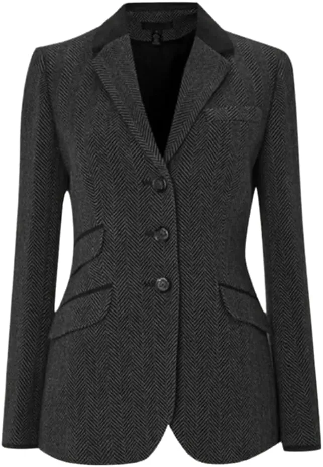 Coat Women's Spring Jackets Herringbone Lapels Slim Size Set Wool Coats and Blends