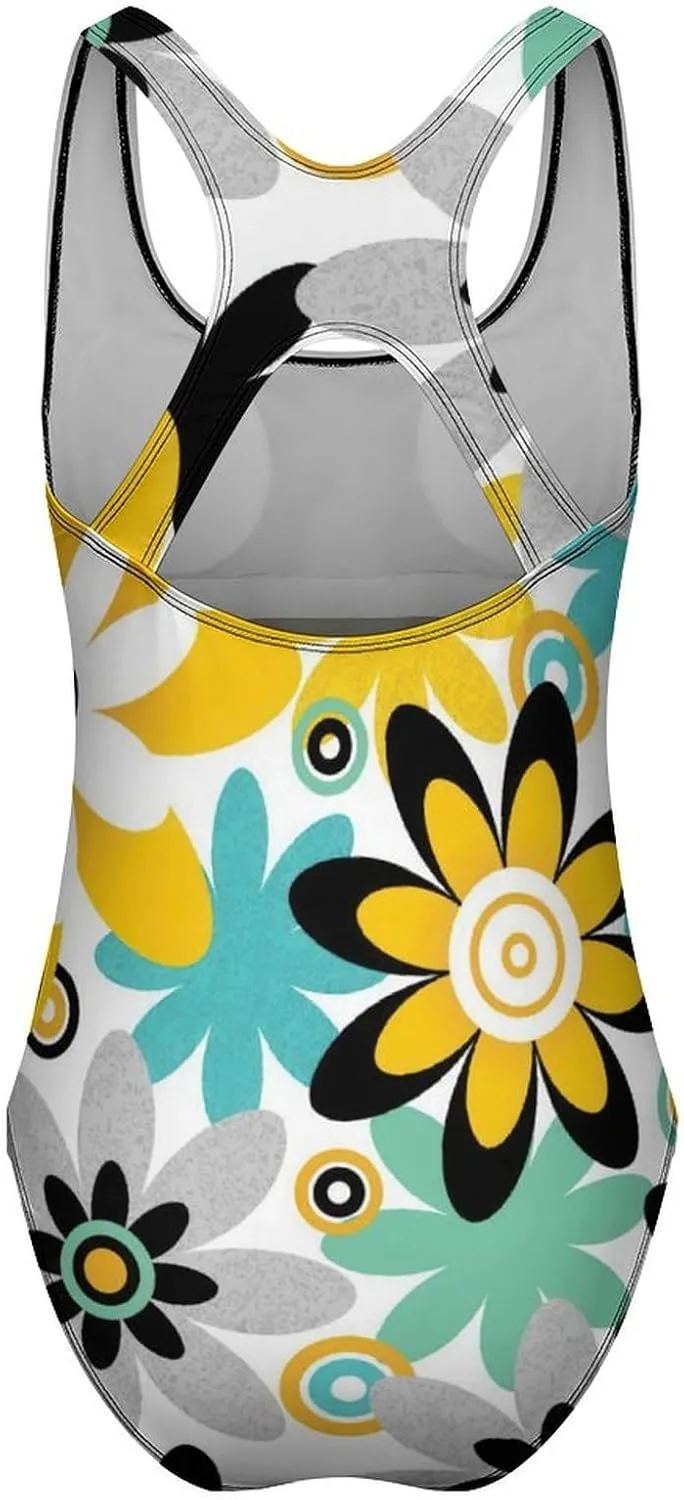 Color Floral Lady One Piece Bathing Suits Crisscross Back Scoop Neck Cute Tummy Control Bathing Suits
