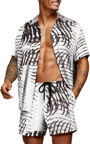 COOFANDY Men's Hawaiian Matching Set Summer Beach 2 Piece Outfits Flower Button Down Shirts and Shorts Vacation Outfits