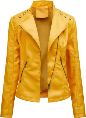 cooki Leather Jackets Womens Zip Up Moto Biker Jacket Stand Collar Casual Short Jackets Winter Bomber Jackets