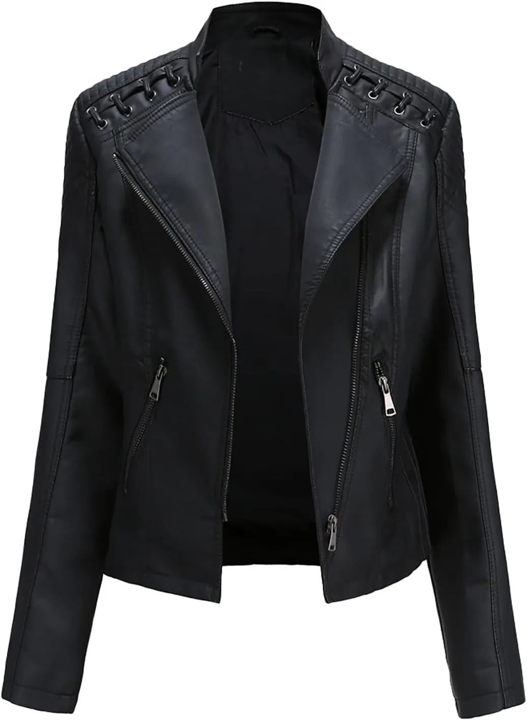 cooki Leather Jackets Womens Zip Up Moto Biker Jacket Stand Collar Casual Short Jackets Winter Bomber Jackets
