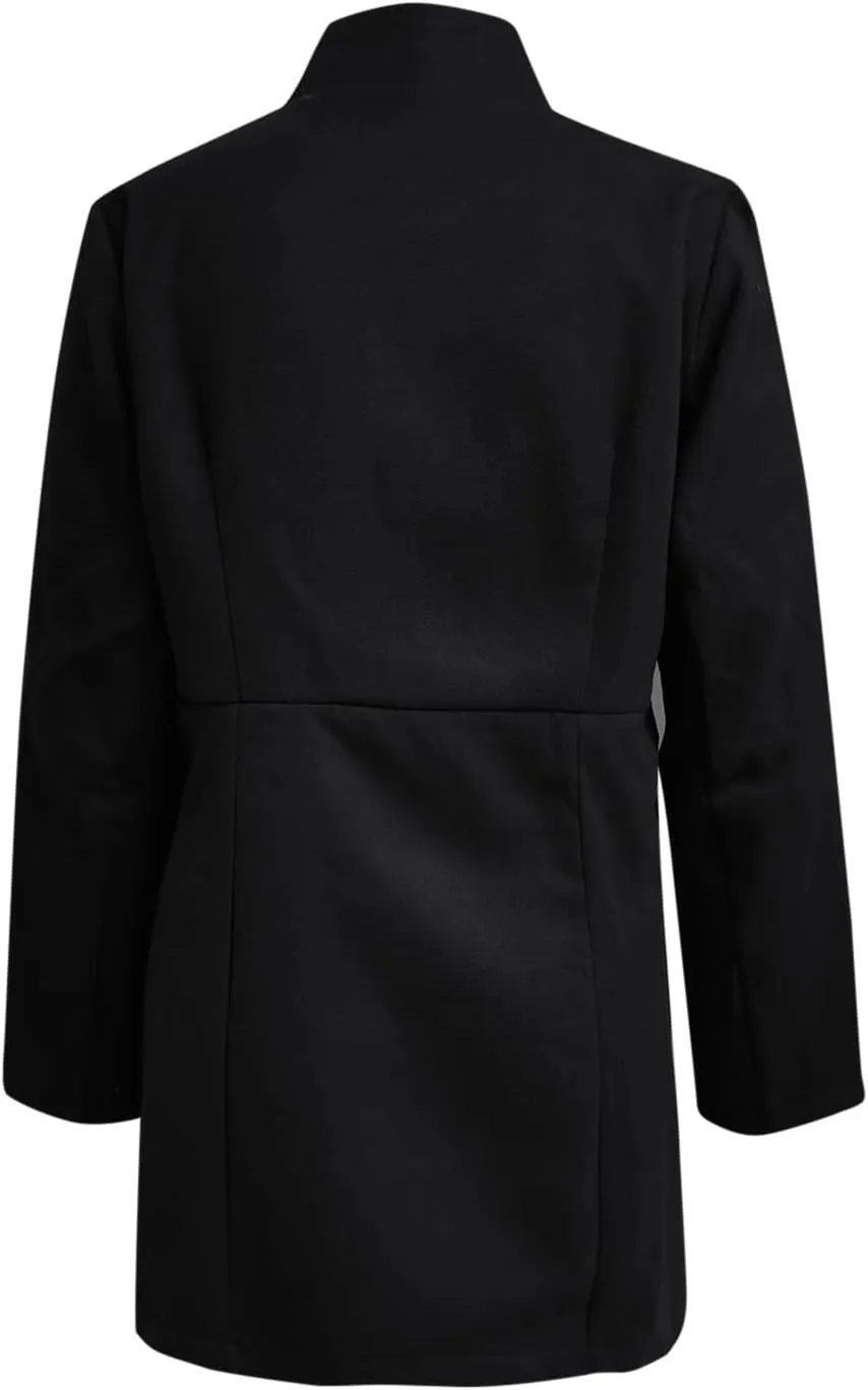 cooki Wool Blend Blazer Jackets for Women Single Breasted Blazer Women Winter Fleece Lined Soft Long Jackets Woolen Jackets