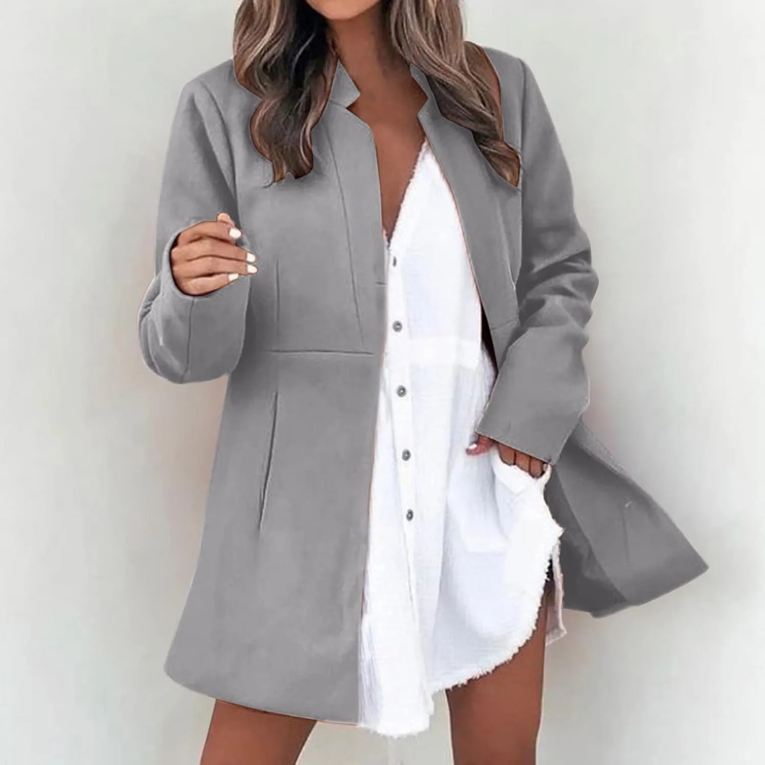 cooki Wool Blend Blazer Jackets for Women Single Breasted Blazer Women Winter Fleece Lined Soft Long Jackets Woolen Jackets