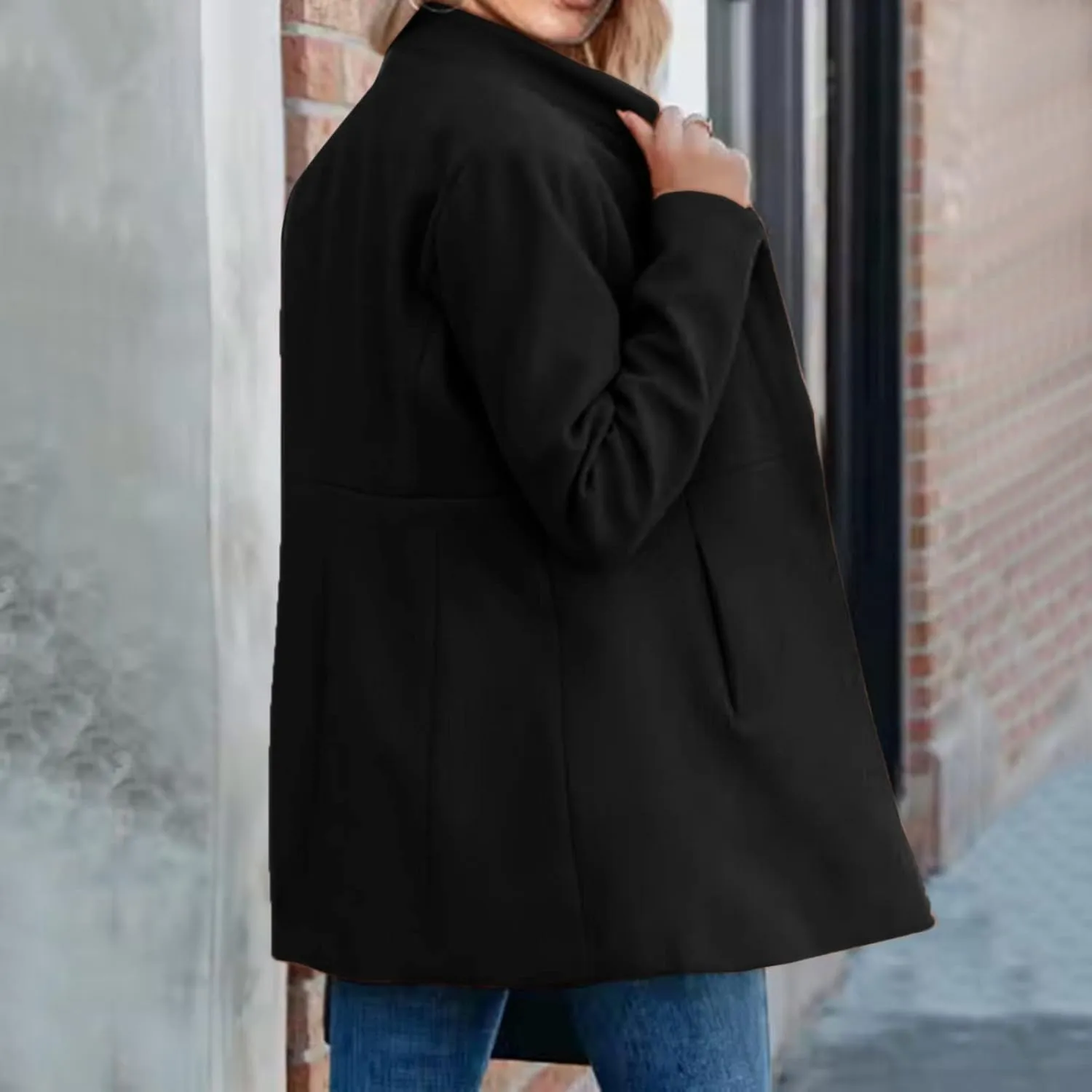 cooki Wool Blend Blazer Jackets for Women Single Breasted Blazer Women Winter Fleece Lined Soft Long Jackets Woolen Jackets