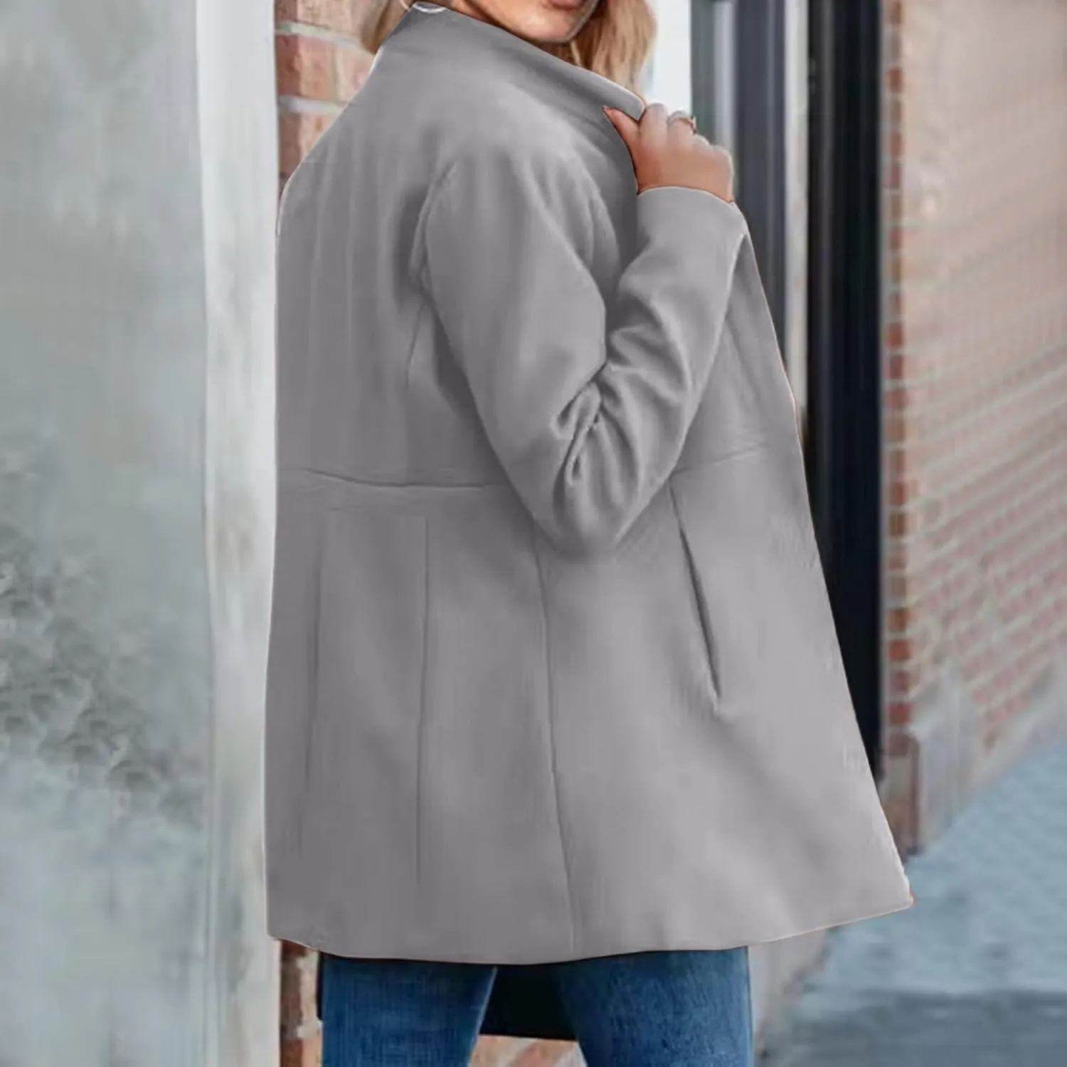 cooki Wool Blend Blazer Jackets for Women Single Breasted Blazer Women Winter Fleece Lined Soft Long Jackets Woolen Jackets