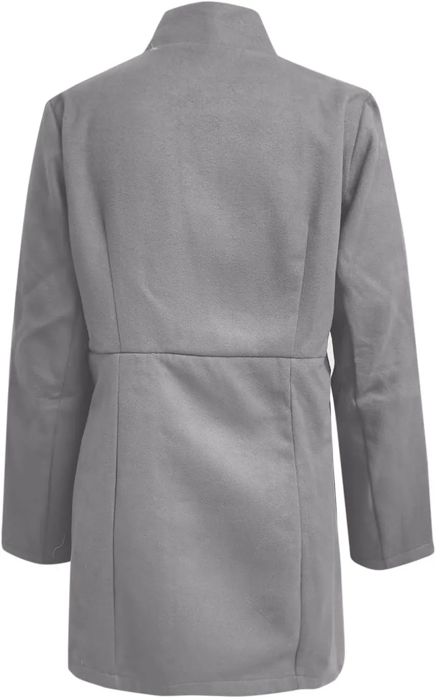 cooki Wool Blend Blazer Jackets for Women Single Breasted Blazer Women Winter Fleece Lined Soft Long Jackets Woolen Jackets