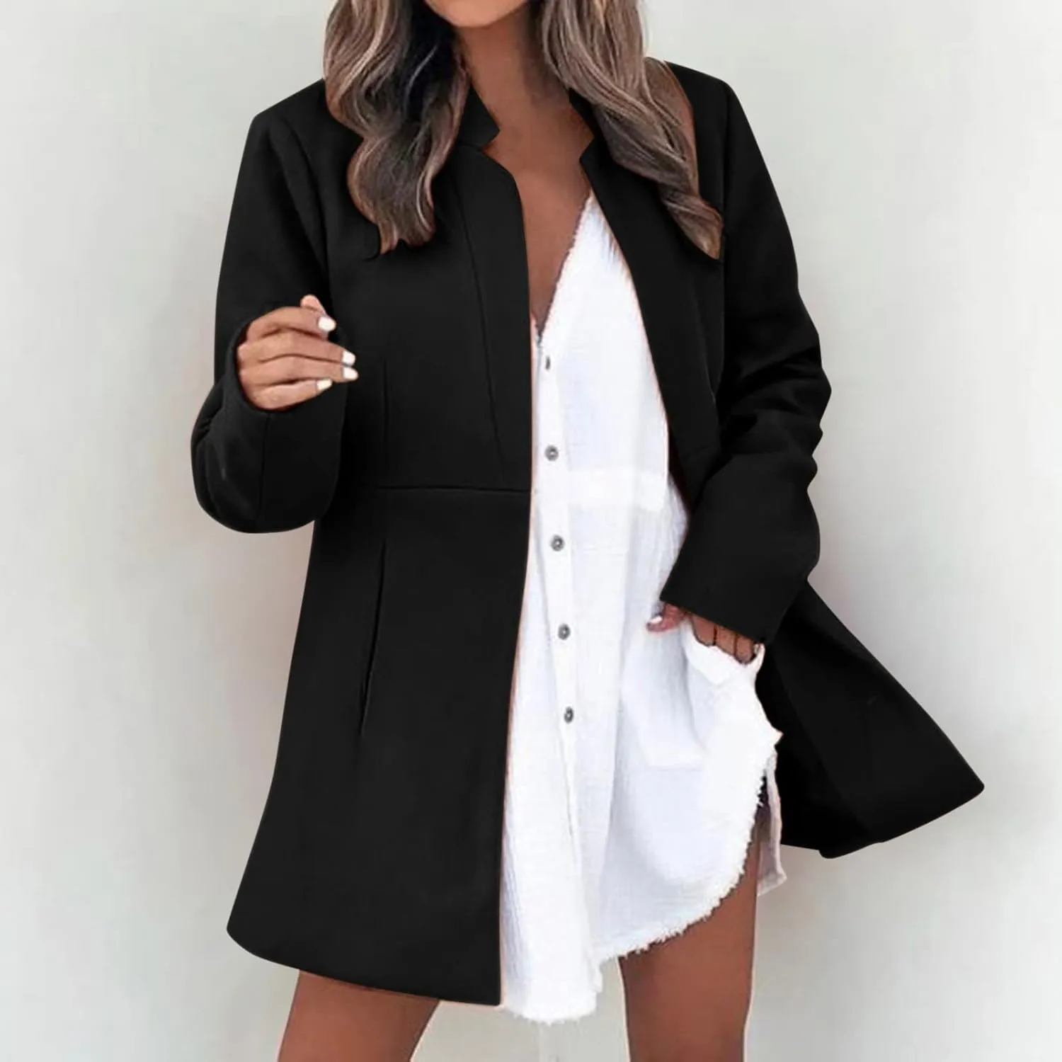 cooki Wool Blend Blazer Jackets for Women Single Breasted Blazer Women Winter Fleece Lined Soft Long Jackets Woolen Jackets