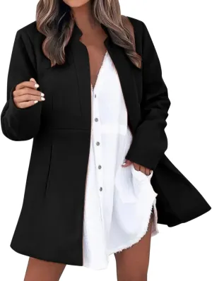 cooki Wool Blend Blazer Jackets for Women Single Breasted Blazer Women Winter Fleece Lined Soft Long Jackets Woolen Jackets