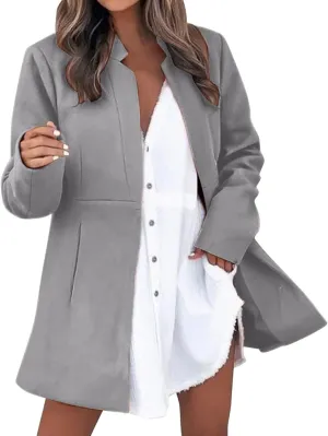 cooki Wool Blend Blazer Jackets for Women Single Breasted Blazer Women Winter Fleece Lined Soft Long Jackets Woolen Jackets