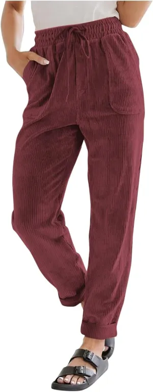 Corduroy Pants for Women High Waisted Vintage Straight Leg Cord Pants Trendy Casual Loose Comfy Work Trousers Pockets