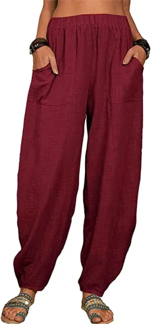 Cotton Pants For Women Long Pants Waist Casual Loose Trousers Pants Pants Boho Lounge Pants Baggy Palazzo Pants