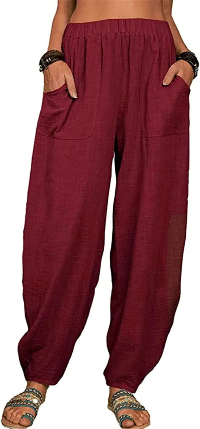 Cotton Pants For Women Long Pants Waist Casual Loose Trousers Pants Pants Boho Lounge Pants Baggy Palazzo Pants