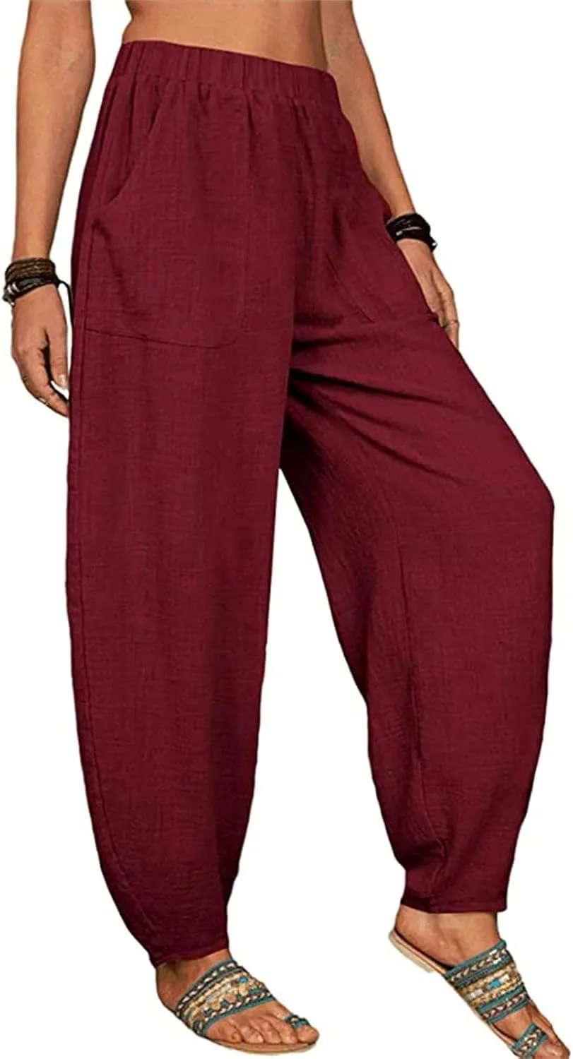 Cotton Pants For Women Long Pants Waist Casual Loose Trousers Pants Pants Boho Lounge Pants Baggy Palazzo Pants