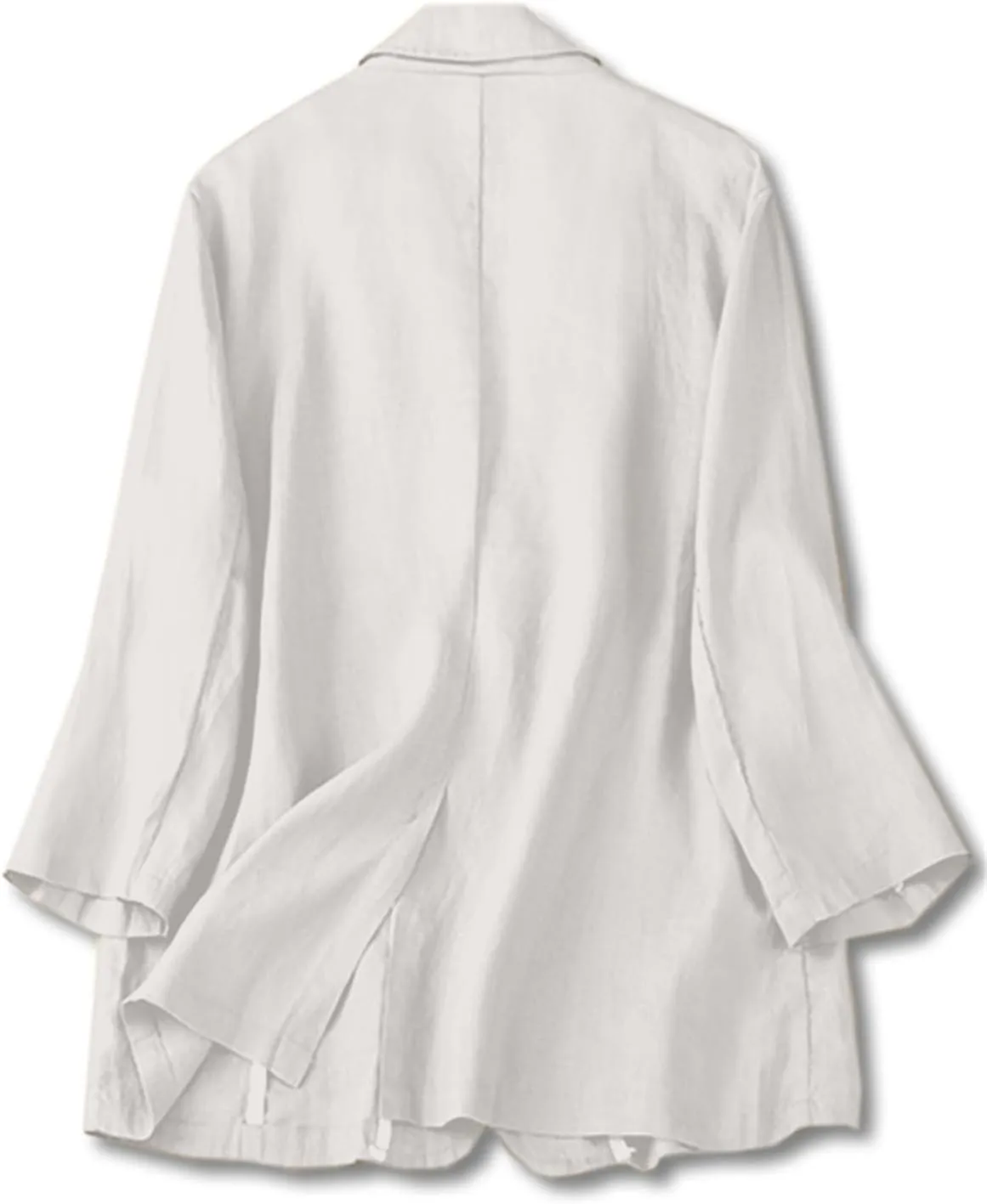Cromoncent Women's Cotton Linen Blazer 3/4 Sleeve Button Down Casual Office Jacket