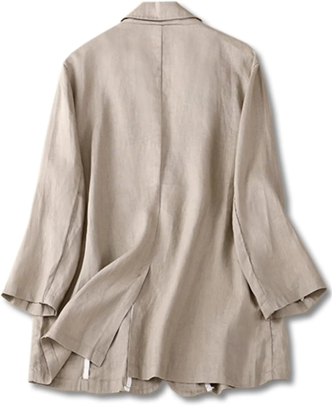 Cromoncent Women's Cotton Linen Blazer 3/4 Sleeve Button Down Casual Office Jacket