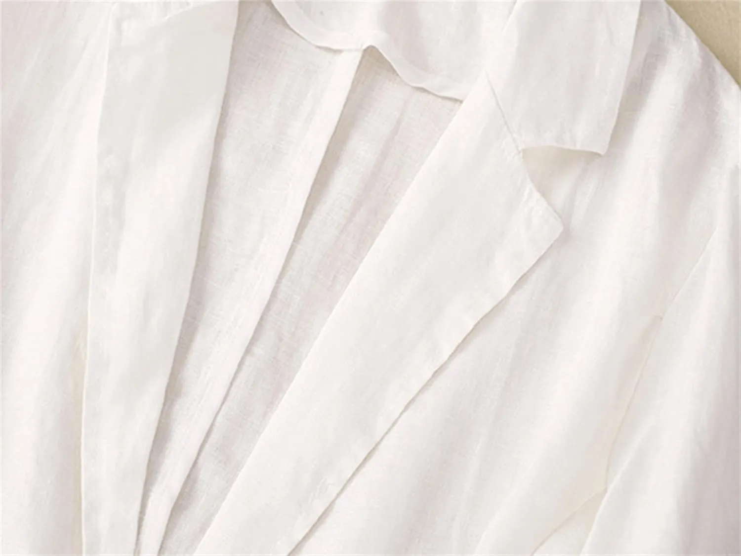 Cromoncent Women's Cotton Linen Blazer 3/4 Sleeve Button Down Casual Office Jacket