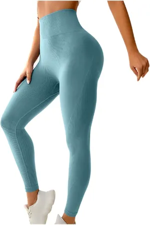 DASAYO Womens Yoga Pants Tummy Control High Waist Seamless Leggings Ribbed Activewear Stretchy Gym Workout Track Pants