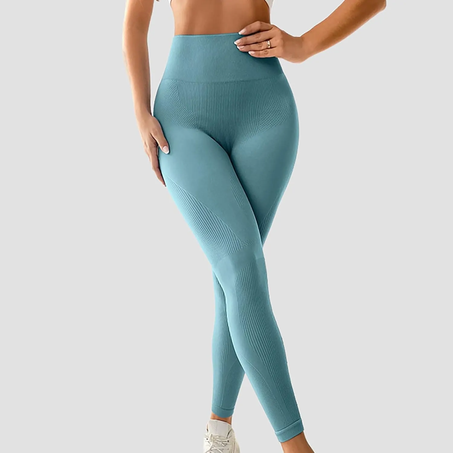 DASAYO Womens Yoga Pants Tummy Control High Waist Seamless Leggings Ribbed Activewear Stretchy Gym Workout Track Pants