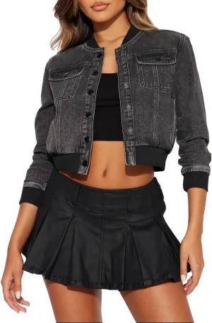 Denim Jackets for Women Loose Stretchy Lightweight Cropped Boyfriend Trucker Moto Jean Jackets Coat