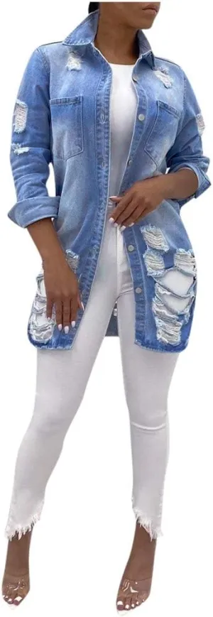 Denim Jackets Lapel Button Down Ripped Hole Jeans Motorcycle Trucker Jackets Outerwear