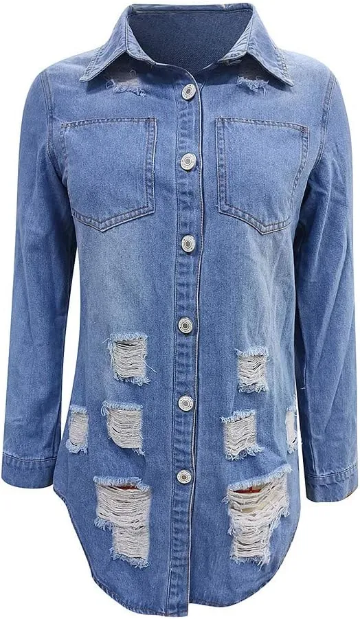 Denim Jackets Lapel Button Down Ripped Hole Jeans Motorcycle Trucker Jackets Outerwear
