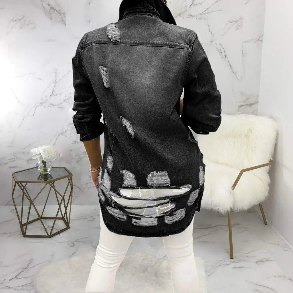 Denim Jackets Lapel Button Down Ripped Hole Jeans Motorcycle Trucker Jackets Outerwear