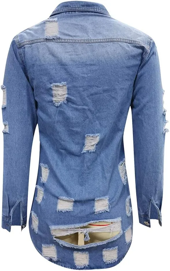 Denim Jackets Lapel Button Down Ripped Hole Jeans Motorcycle Trucker Jackets Outerwear