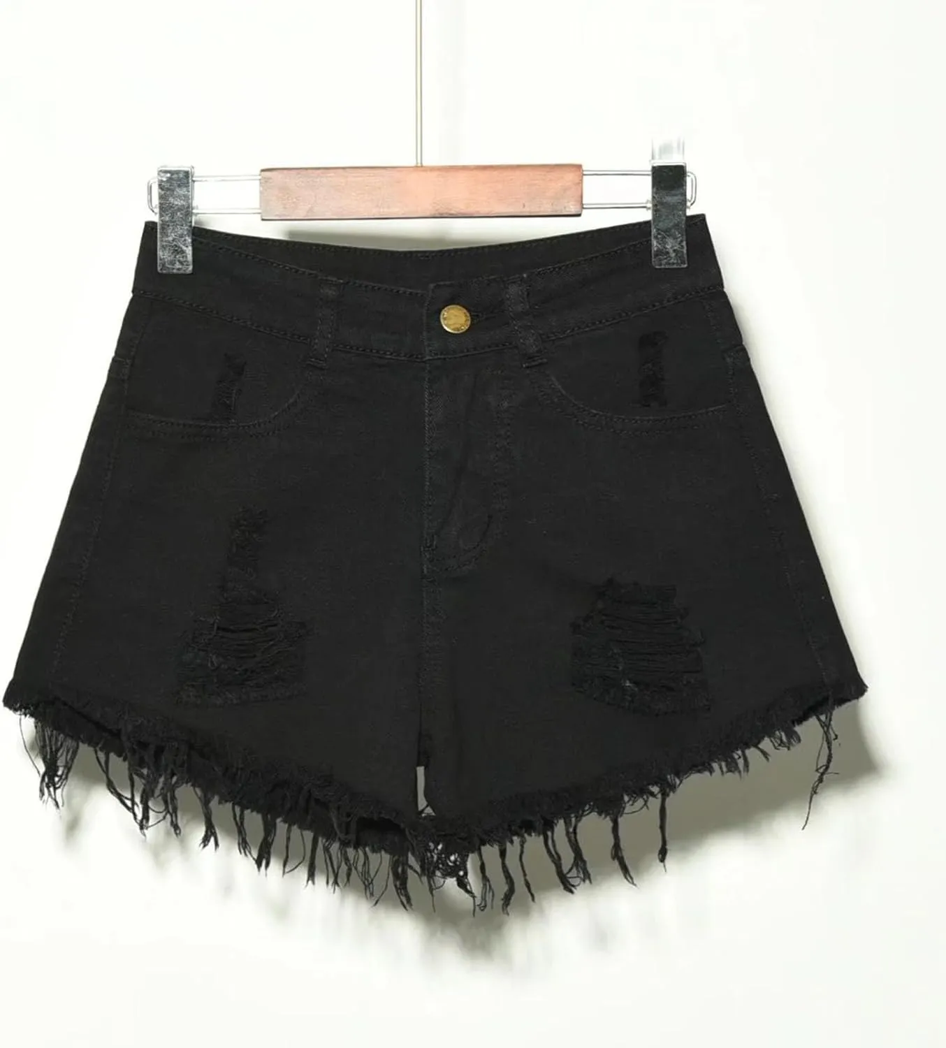 Denim Shorts for Women Mid Rise Ripped Distressed Shorts Frayed Raw Hem 5" Shorts with Pockets Trendy Cut Off Shorts