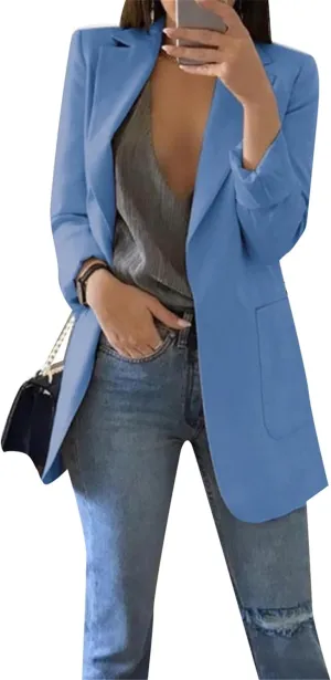 DIACACY Women’s Open Front Long Sleeve Blazers Jacket Solid Color Plus Size Comfy Blazers