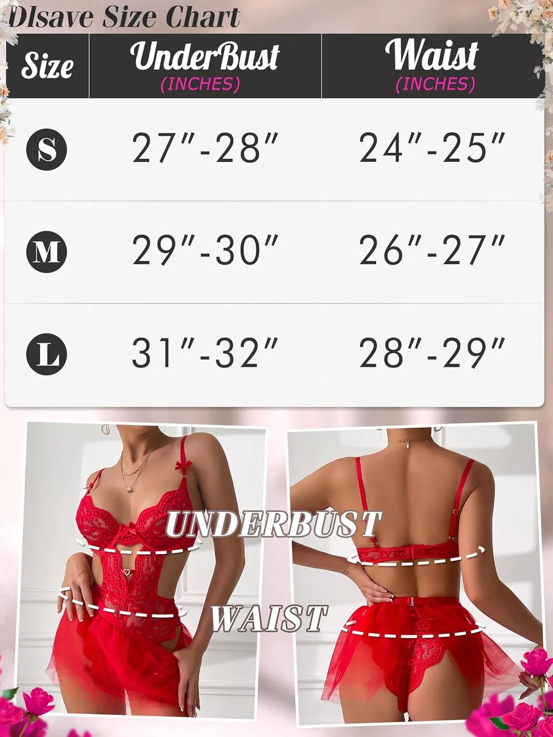 Dlsave Sexy Lingerie for Women,Lace Floral Lingerie Body suit with Removeable Mesh Skirt Push up Teddy Bridal Lingerie