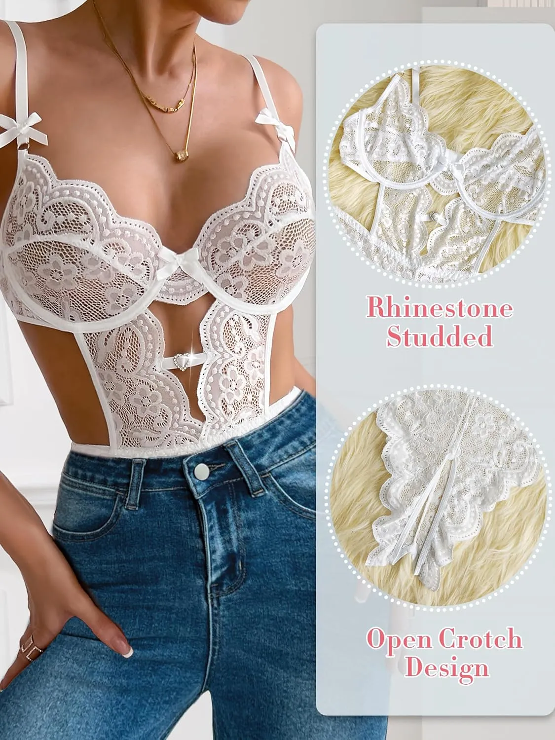 Dlsave Sexy Lingerie for Women,Lace Floral Lingerie Body suit with Removeable Mesh Skirt Push up Teddy Bridal Lingerie
