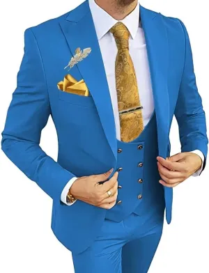 Double Breasted Men's Suits 3 Piece Slim Fit Suits Blazer Vest Pants for Wedding Party Suits Prom