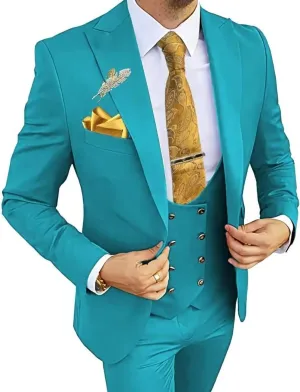 Double Breasted Men's Suits 3 Piece Slim Fit Suits Blazer Vest Pants for Wedding Party Suits Prom