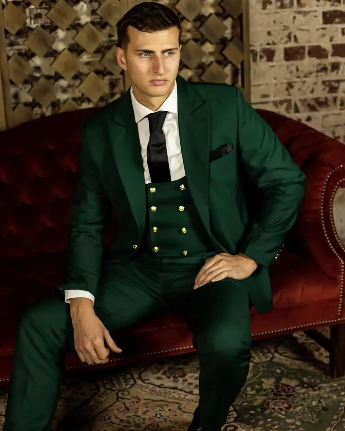 Double Breasted Men's Suits 3 Piece Slim Fit Suits Blazer Vest Pants for Wedding Party Suits Prom