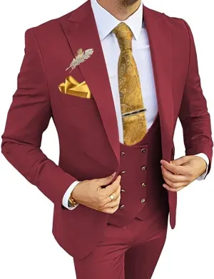 Double Breasted Men's Suits 3 Piece Slim Fit Suits Blazer Vest Pants for Wedding Party Suits Prom