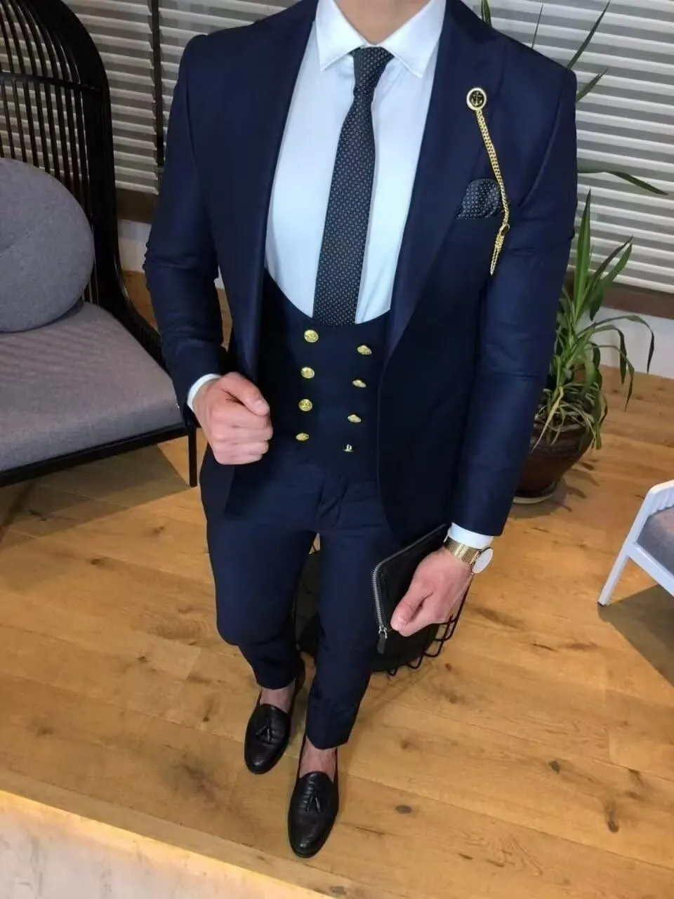 Double Breasted Men's Suits 3 Piece Slim Fit Suits Blazer Vest Pants for Wedding Party Suits Prom