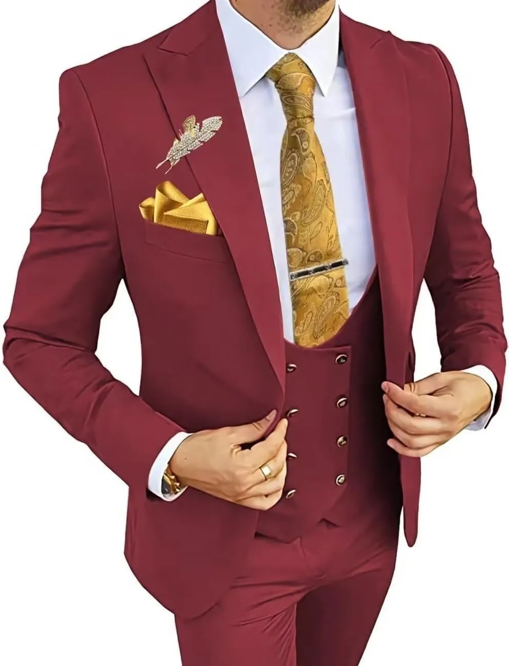 Double Breasted Men's Suits 3 Piece Slim Fit Suits Blazer Vest Pants for Wedding Party Suits Prom