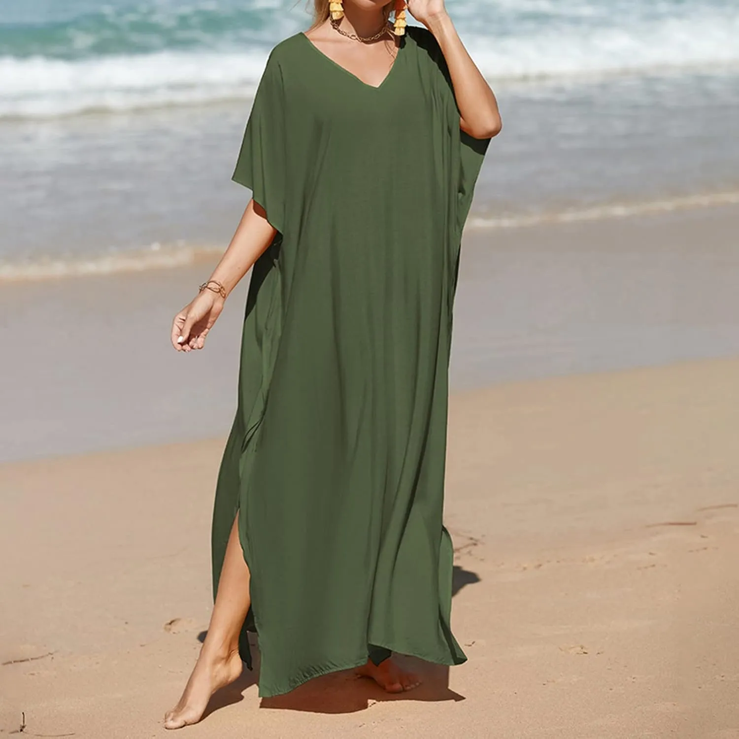 Dresses for Women Vneck Hawaii Outfits Rayon Caftans for Women Moroccan Caftan Loungewear Boho Maxi Dress 8-20 Caftans