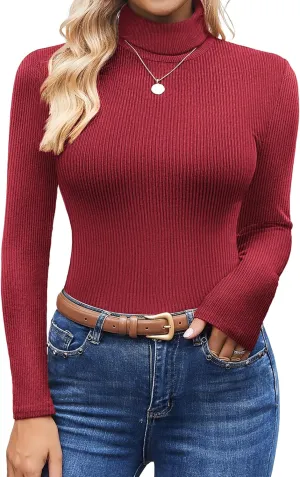 Ekouaer Women's Turtleneck Tops Ribbed Pullover Sweater Long Sleeves Shirts Midweight Thermal Underwear Blouse
