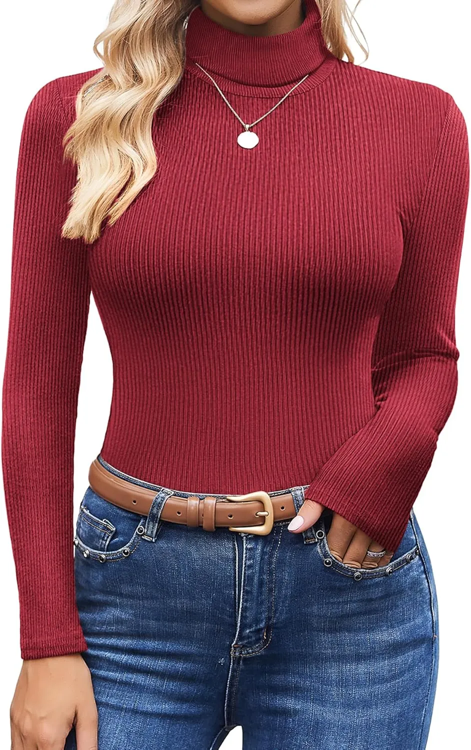 Ekouaer Women's Turtleneck Tops Ribbed Pullover Sweater Long Sleeves Shirts Midweight Thermal Underwear Blouse