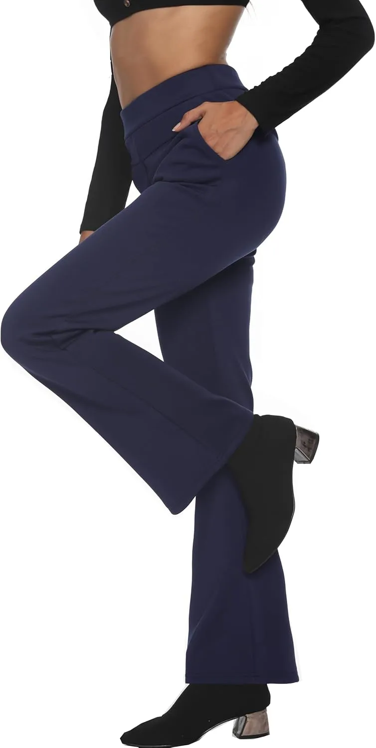 Fakanhui Women's Fleece Lined Bootcut Work Pants Winter Warm High Waisted Pull on Flare Business Dress Casual Pants