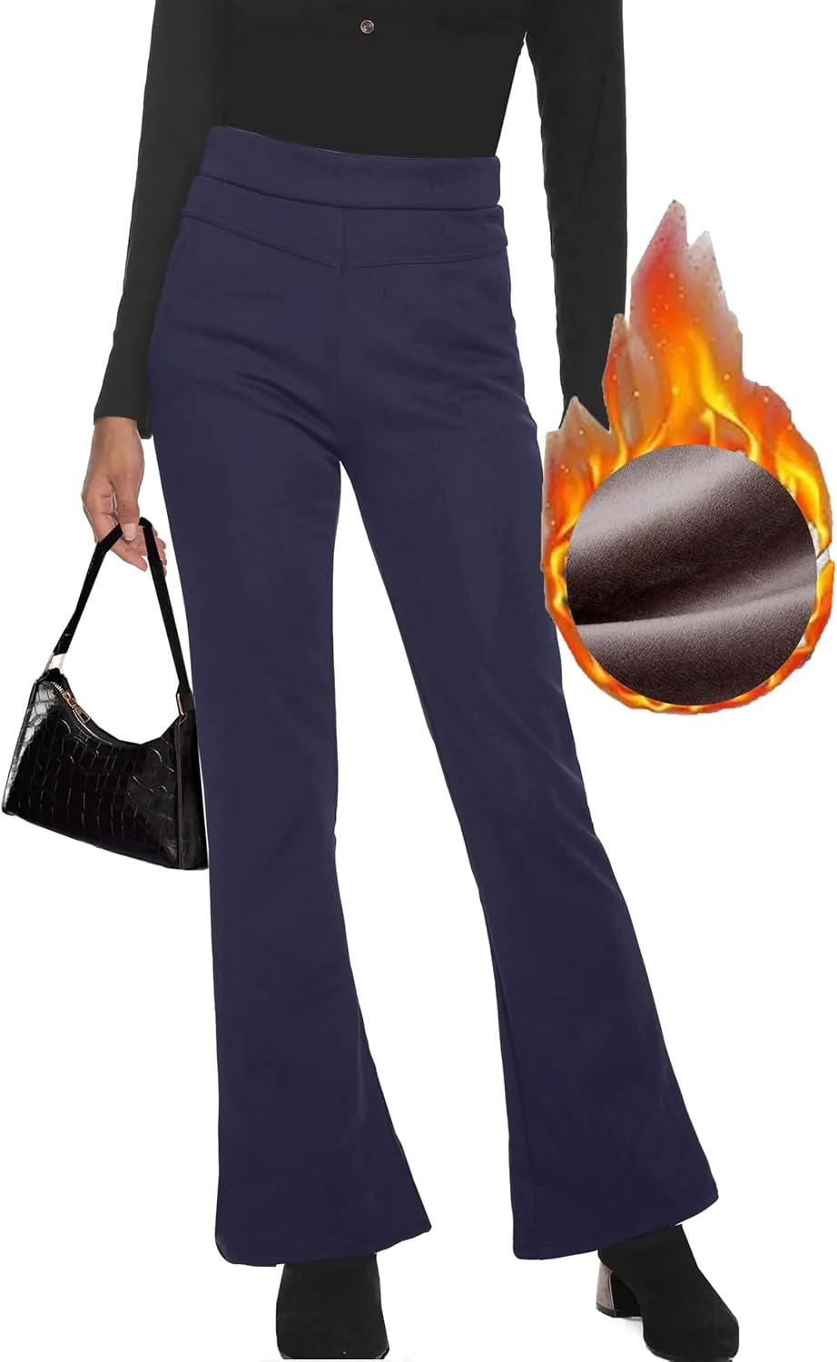 Fakanhui Women's Fleece Lined Bootcut Work Pants Winter Warm High Waisted Pull on Flare Business Dress Casual Pants