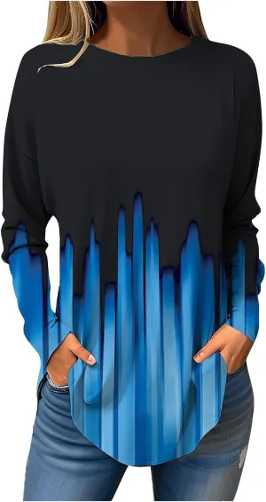 Fall Outfits for Women Solid Long Sleeve Outfits Round Neck Hide Belly Pullover Tops Casual Loose T Shirt