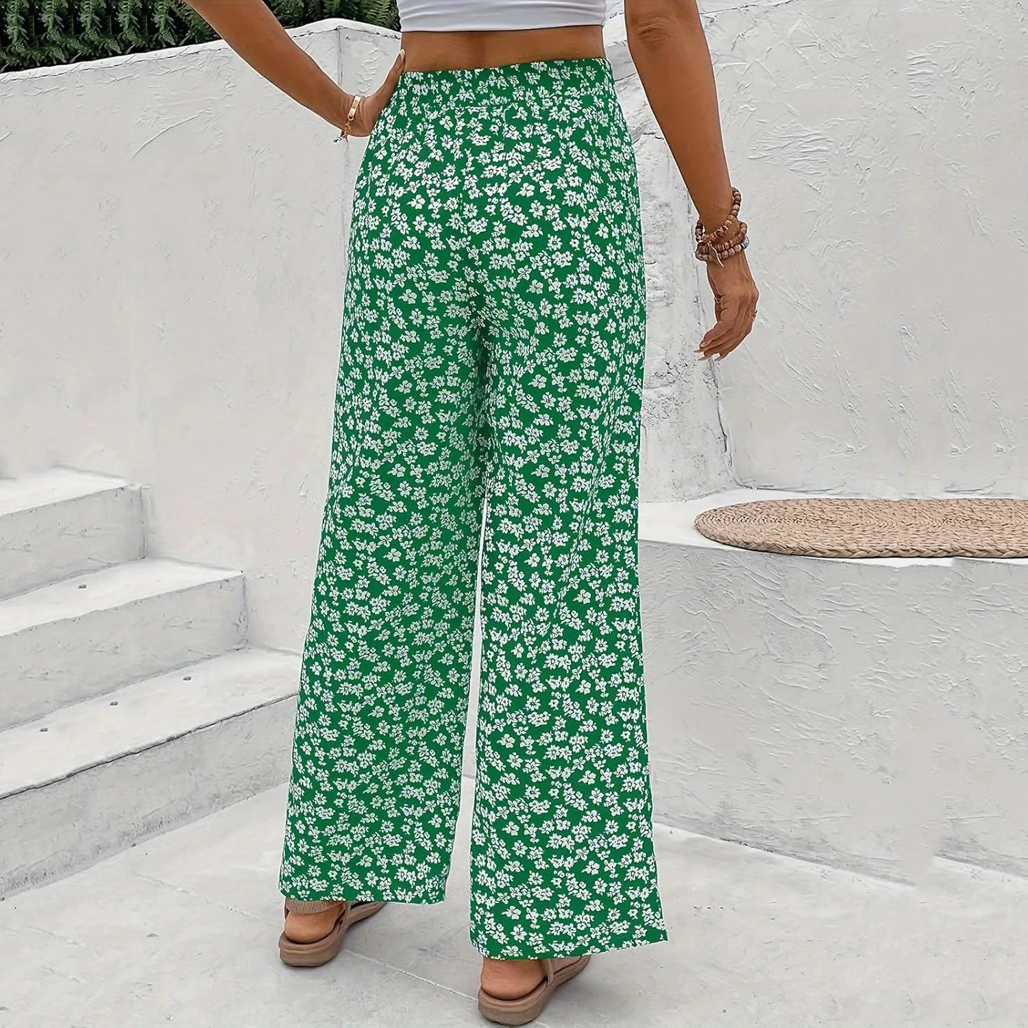 Fall Women High Waist Pants Fashion Loose Straight Pants Daily Pants Casual Printed Wide Leg Trousers Pants