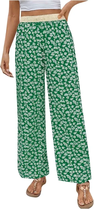Fall Women High Waist Pants Fashion Loose Straight Pants Daily Pants Casual Printed Wide Leg Trousers Pants
