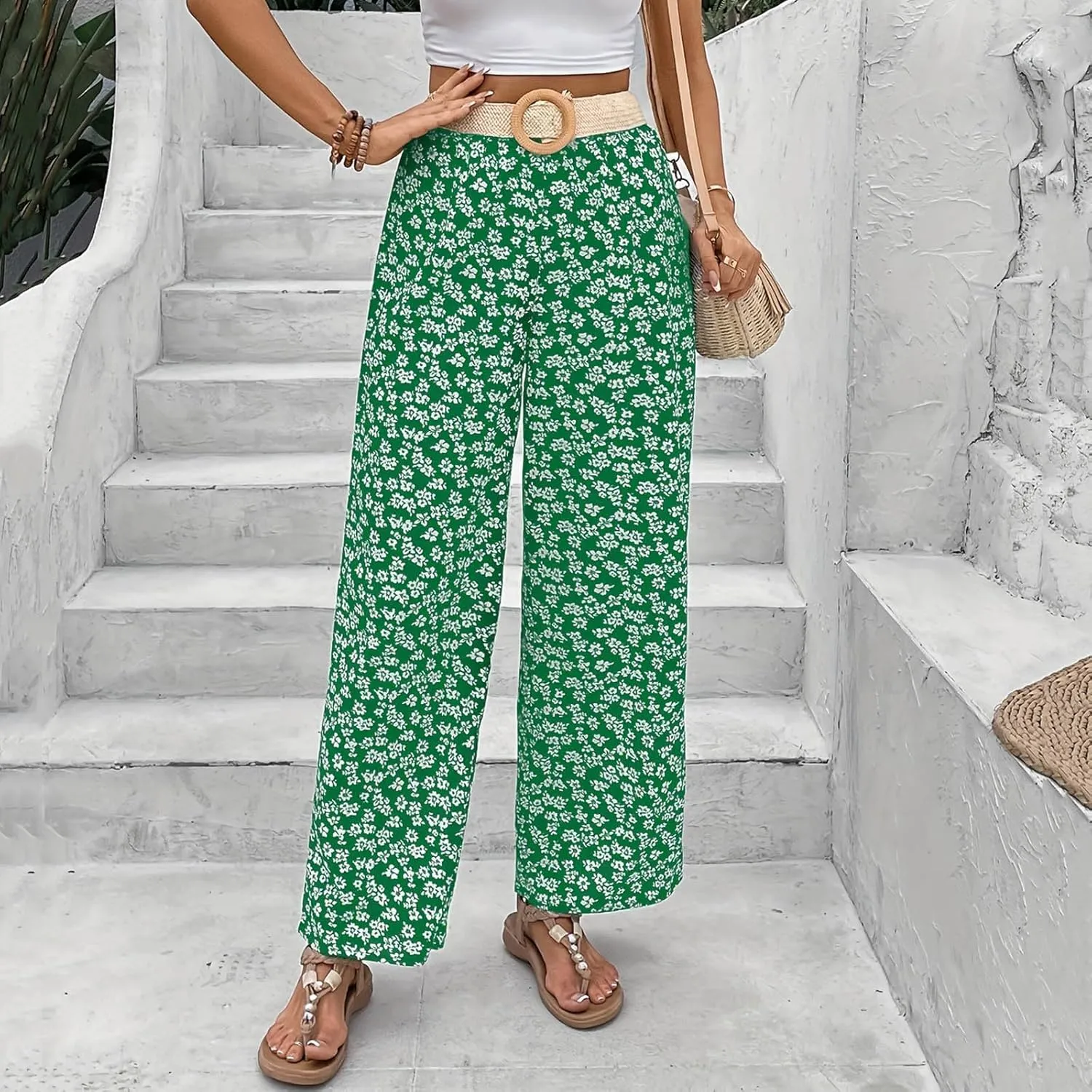 Fall Women High Waist Pants Fashion Loose Straight Pants Daily Pants Casual Printed Wide Leg Trousers Pants